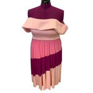 Asos Womens Plus Size 18 Off Shoulder Pink Diagonal Stripe Soft Midi Flowy Dress
